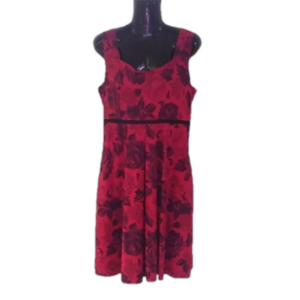 Anthropologie Red with Black Roses Sleeveless Empire Fit and Flare Dress Sz M